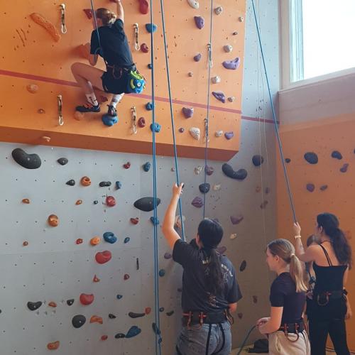 Mädels der Polytechnischen Schule beim Klettern