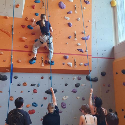 Mädels der Polytechnischen Schule beim Klettern